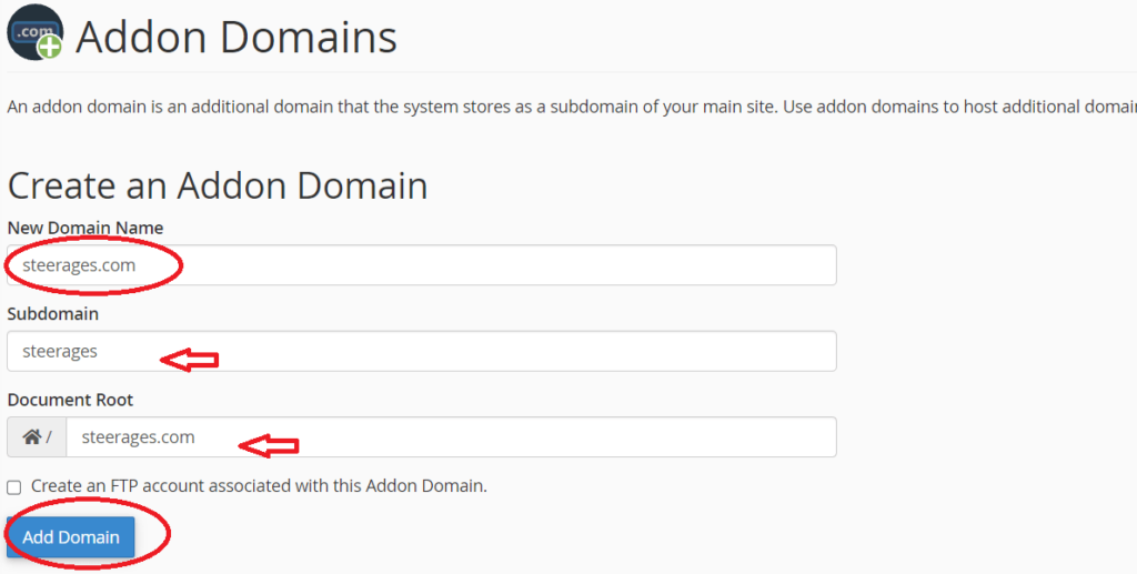 Create Addon Domain