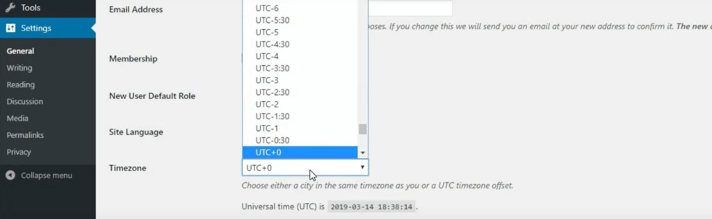 Timezone setting