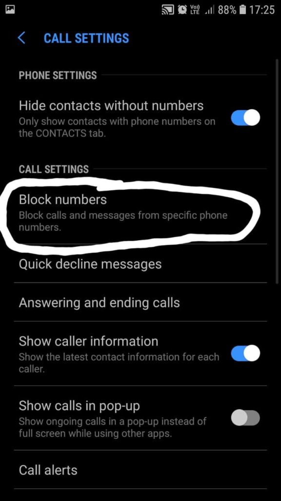 Tap Blocked Numbers