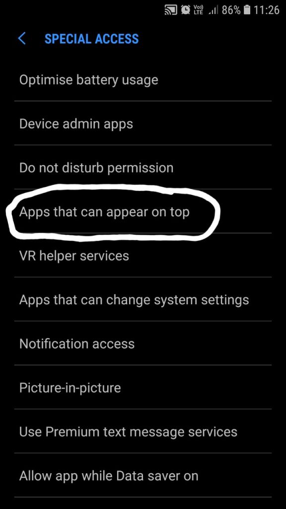 Apps that can appear on top