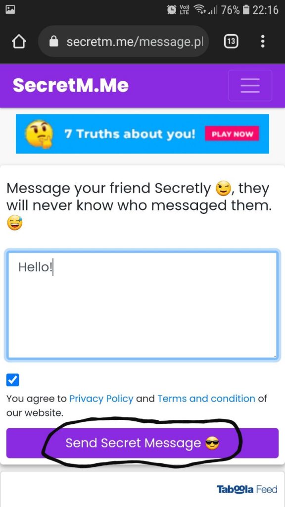 Tap on Send Secret Message
