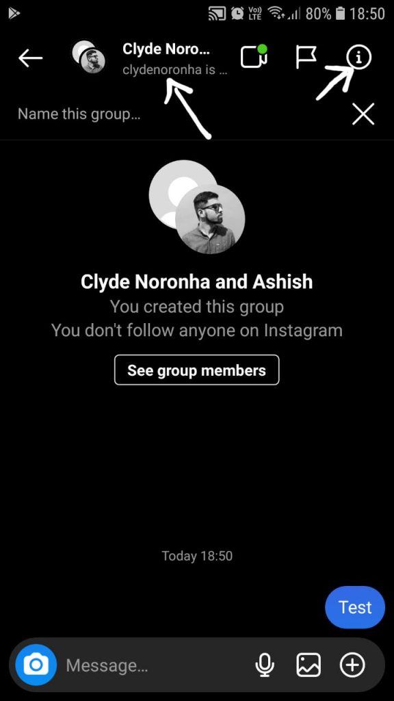 Tap i icon for Group Profile
