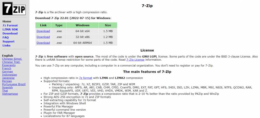 7-zip Access and Demo page