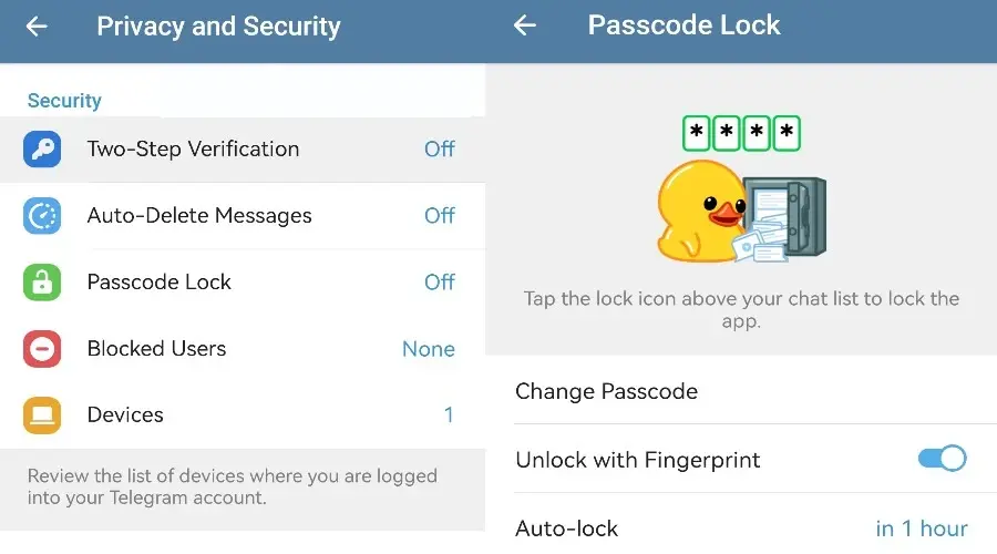 Telegram passcode lock