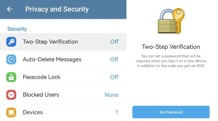 Telegram two-step verification