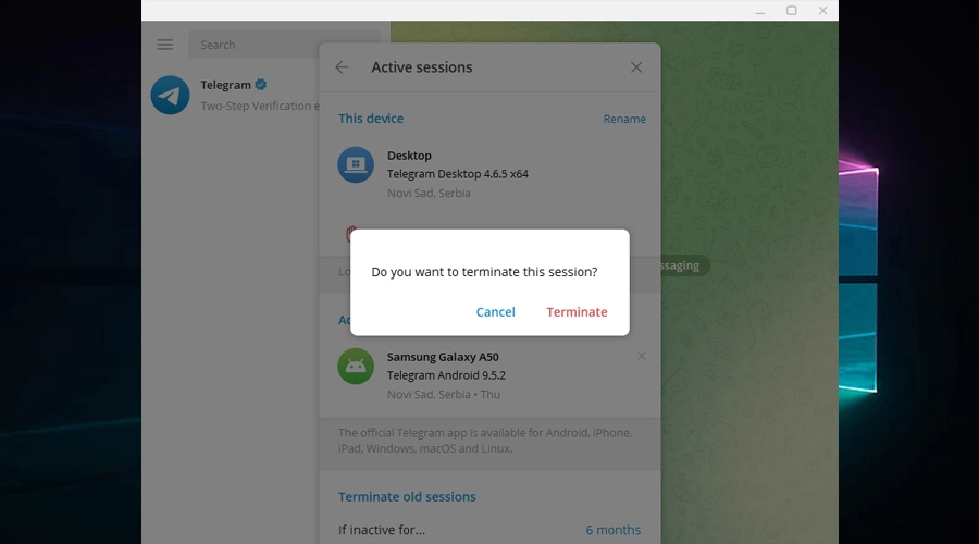 Telegram terminate this session