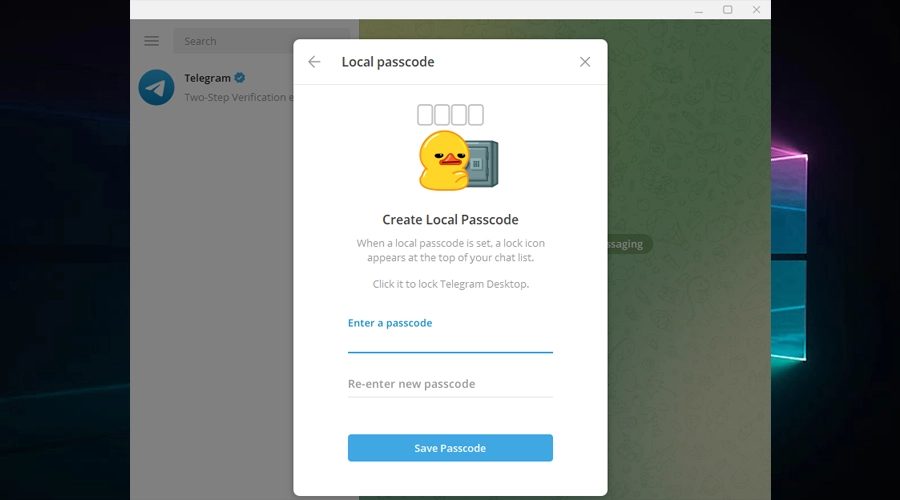 Telegram create local passcode