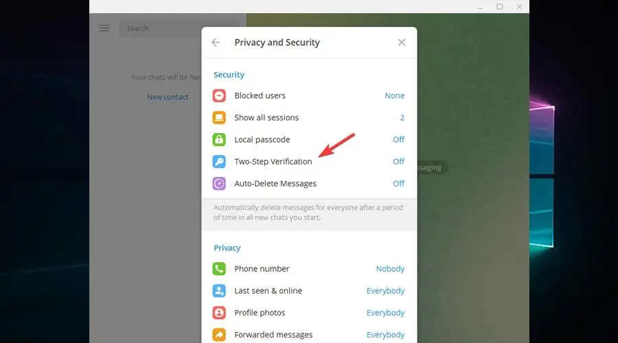 Telegram two-step verification