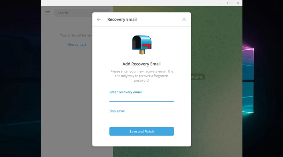 Telegram add recovery email